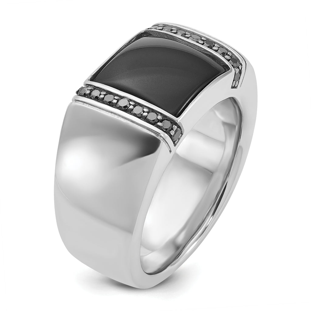 14k White Gold Mens Rectangle Onyx and Diamond Ring Mounting, Mounting Only - Sophia Jewelers