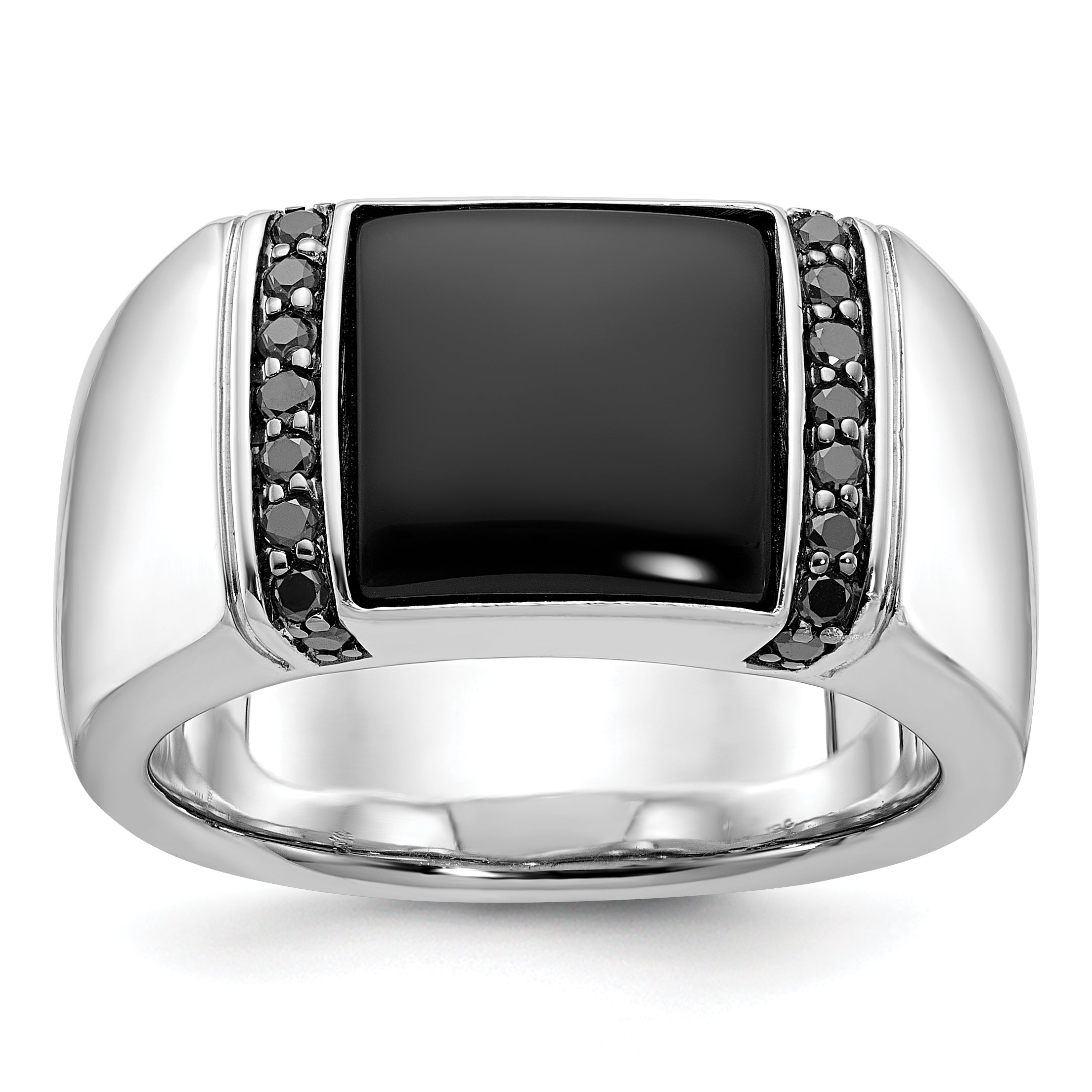 14k White Gold Mens Rectangle Onyx and Diamond Ring Mounting, Mounting Only - Sophia Jewelers Main image