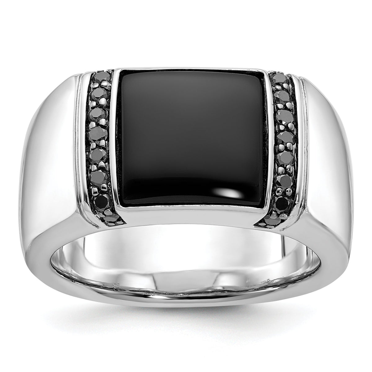 Men's Onyx & Black Diamond Ring in 14K White Gold (1/4 ct. tw.), Size 10 - Sophia Jewelers Main image