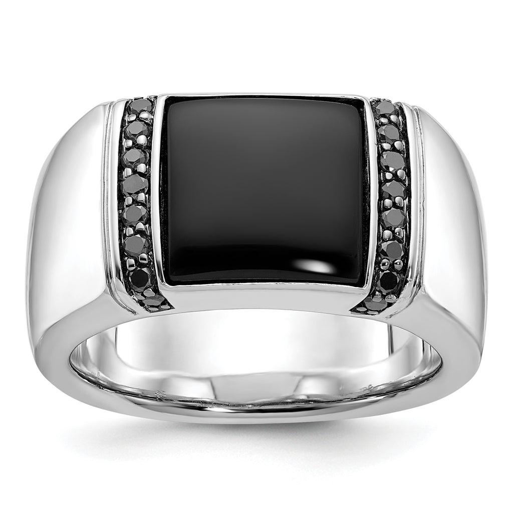 14k White Gold Mens Rectangle Onyx and 1/4 carat Black Diamond Complete Ring - Sophia Jewelers