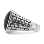 14k White Gold Mens Antiqued Cushion Onyx Complete Ring - Sophia Jewelers