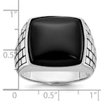14k White Gold Mens Antiqued Cushion Onyx Complete Ring - Sophia Jewelers