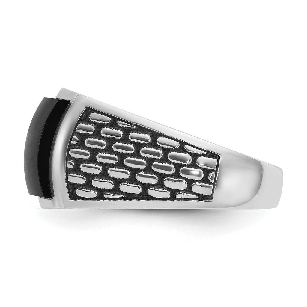 14k White Gold with Black Rhodium Men's Polished and Textured Onyx Ring - Sophia Jewelers