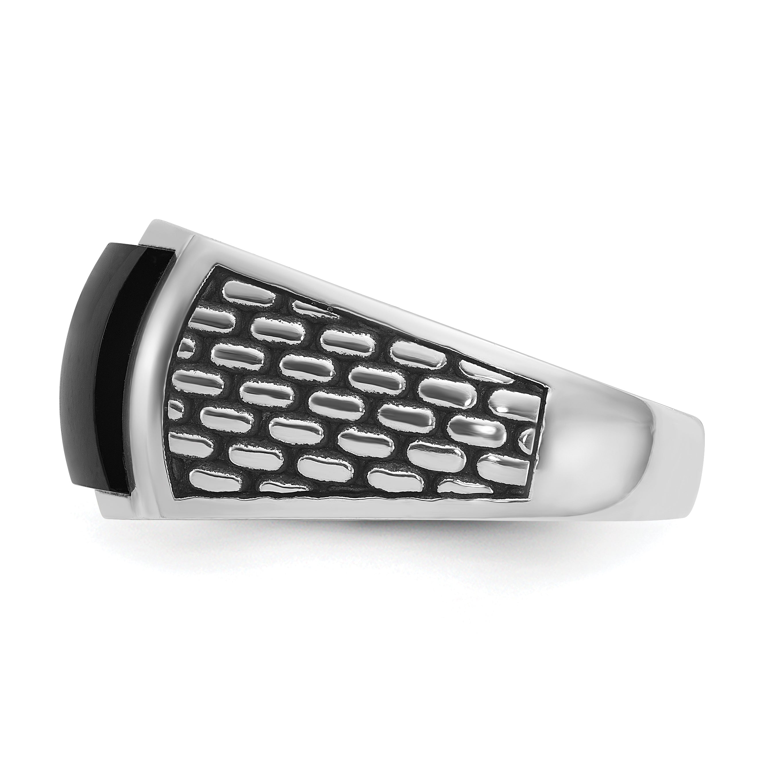 14k White Gold with Black Rhodium Men's Polished and Textured Onyx Ring - Sophia Jewelers