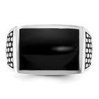 14k White Gold with Black Rhodium Men's Polished and Textured Onyx Ring - Sophia Jewelers