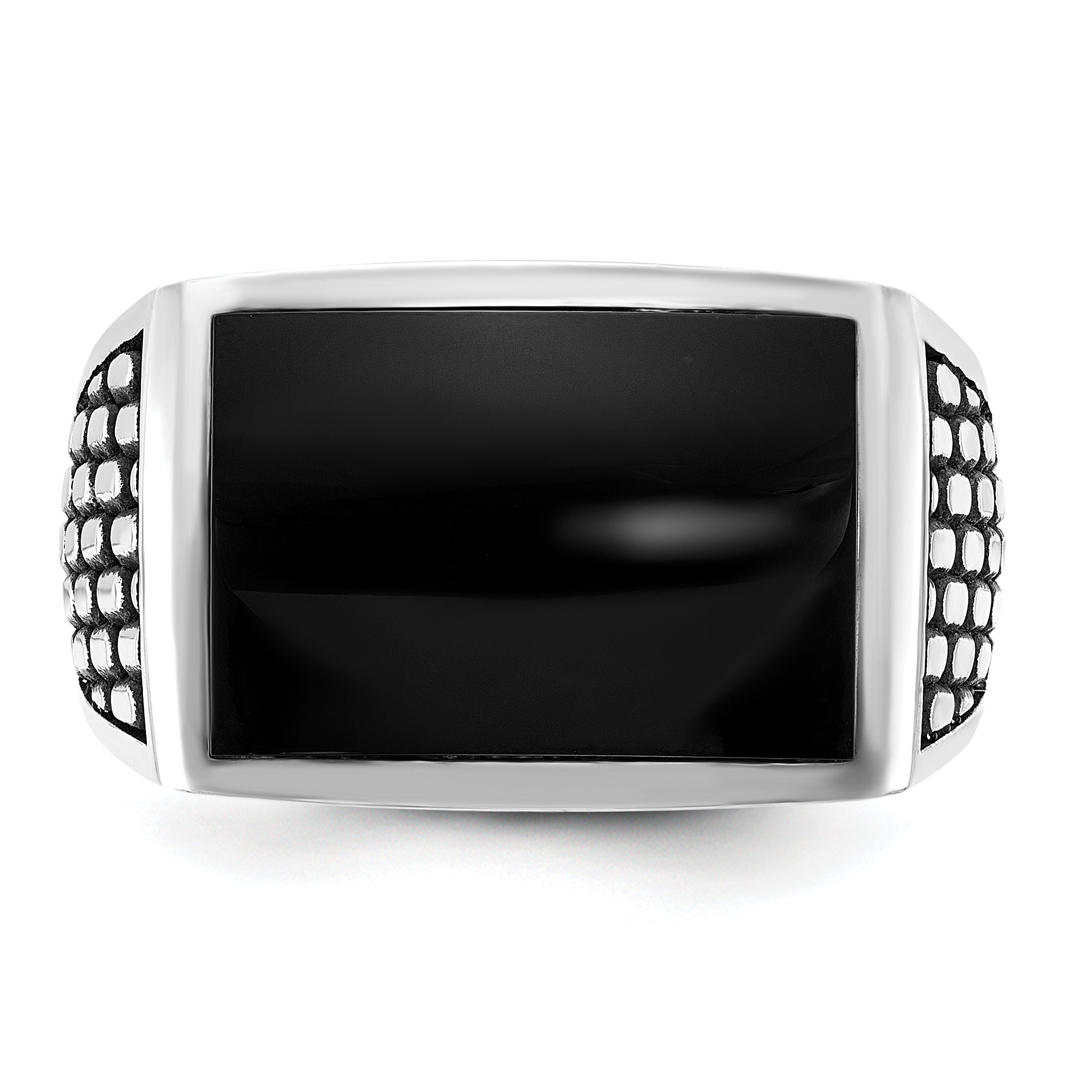 14k White Gold with Black Rhodium Men's Polished and Textured Onyx Ring - Sophia Jewelers