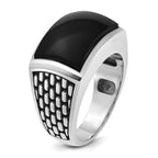 14k White Gold with Black Rhodium Men's Polished and Textured Onyx Ring - Sophia Jewelers