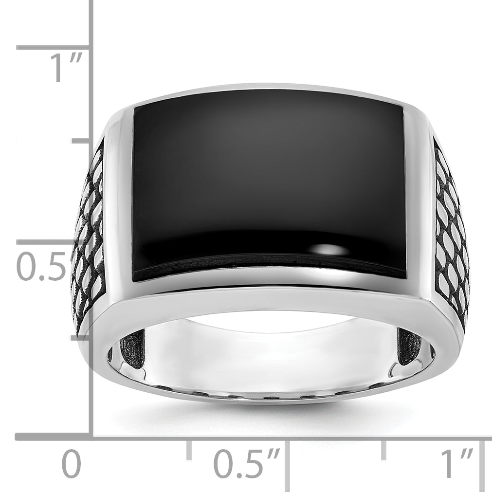 14k White Gold Mens Polished and Textured Rectangle Ring Mounting, Mounting Only - Sophia Jewelers