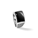 14k White Gold with Black Rhodium Men's Polished and Textured Onyx Ring - Sophia Jewelers
