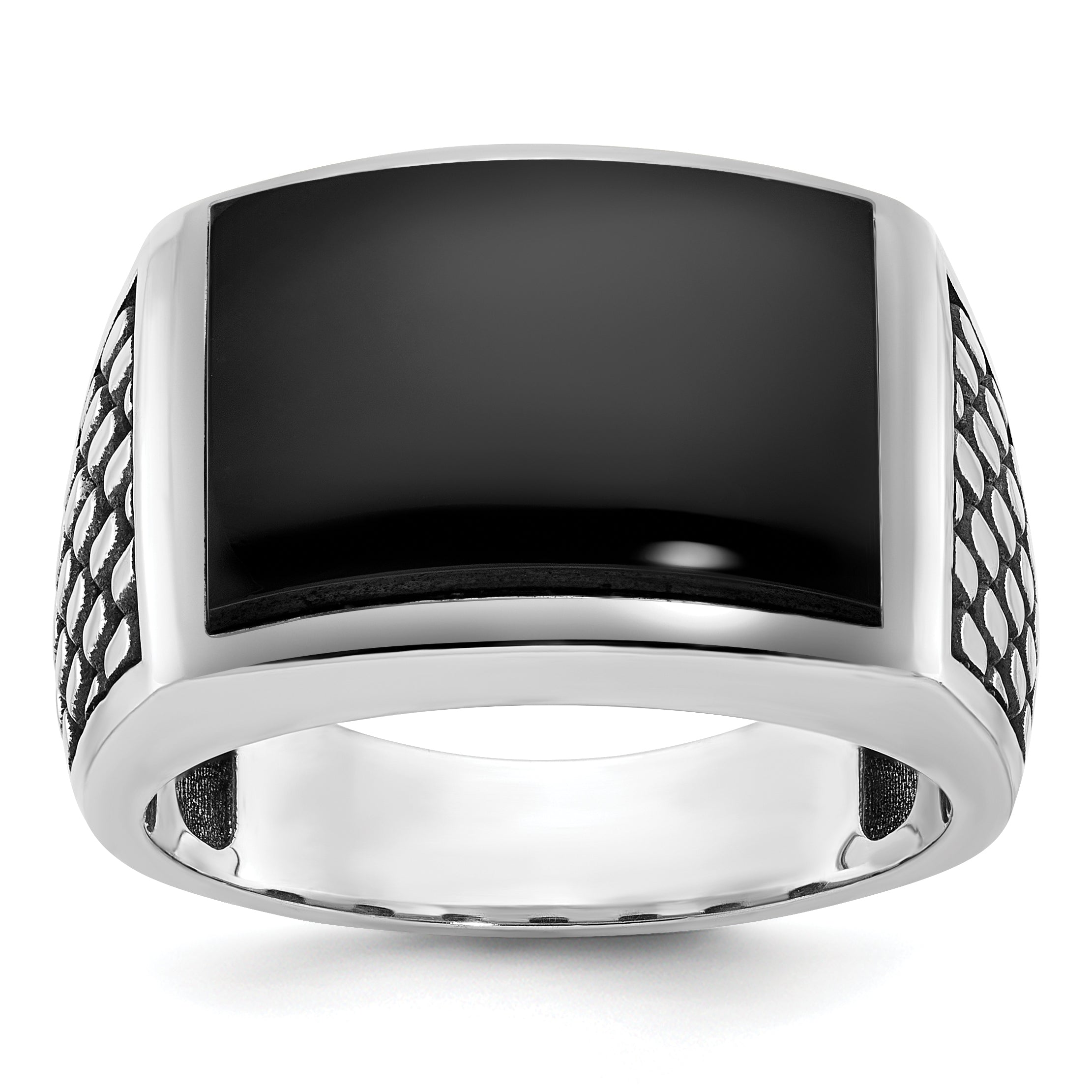 14k White Gold Mens Polished and Textured Rectangle Ring Mounting, Mounting Only - Sophia Jewelers Main image
