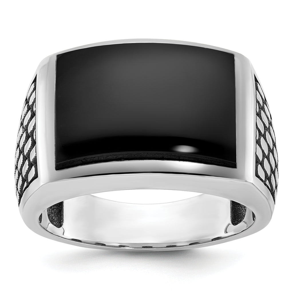 14k White Gold Mens Polished and Textured Rectangle Ring Mounting, Mounting Only - Sophia Jewelers