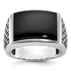 14k White Gold Mens Polished and Textured Rectangle Ring Mounting, Mounting Only - Sophia Jewelers