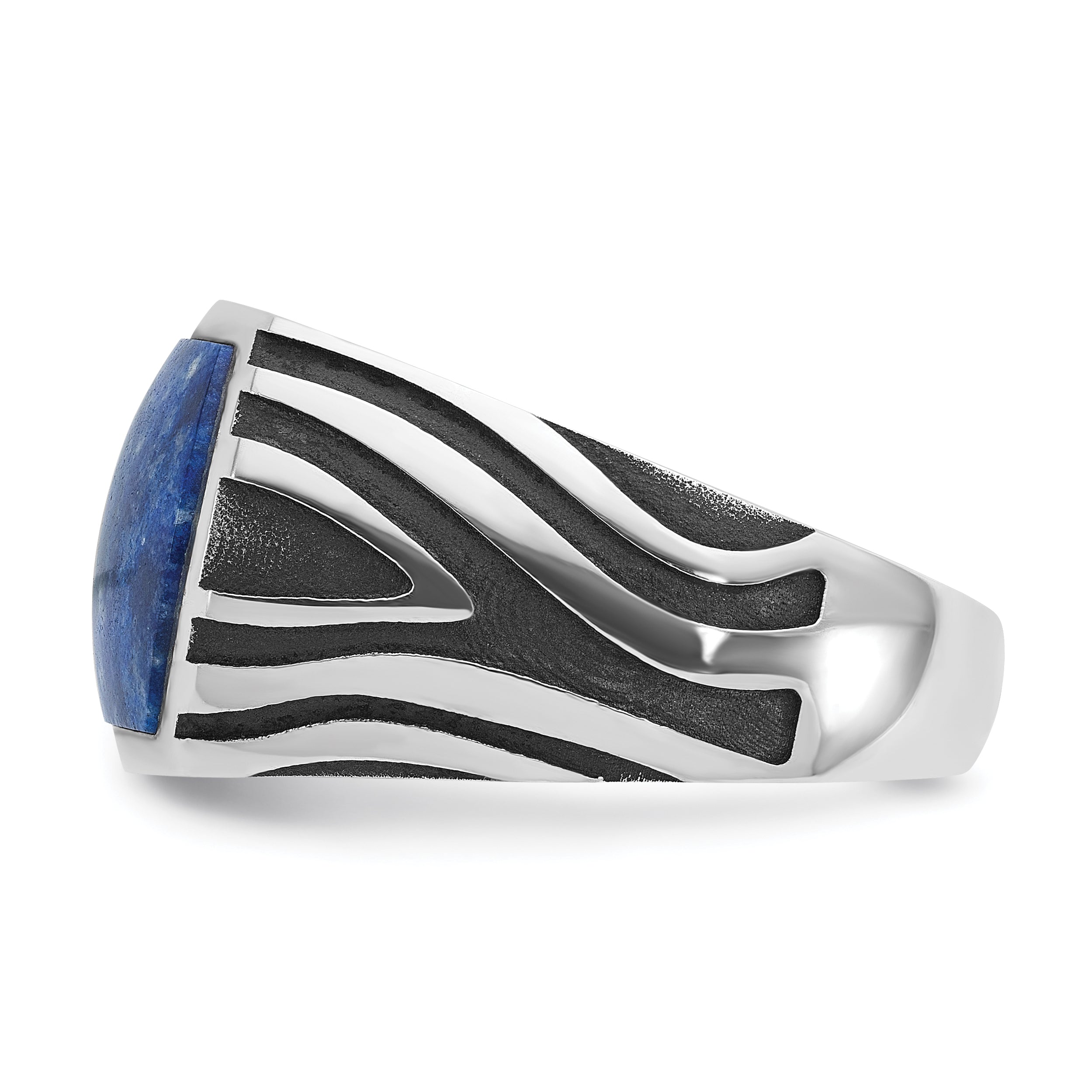 14k White Gold with Black Rhodium Mens Lapis Complete Ring - Sophia Jewelers