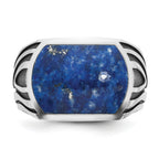 14k White Gold with Black Rhodium Mens Lapis Complete Ring - Sophia Jewelers