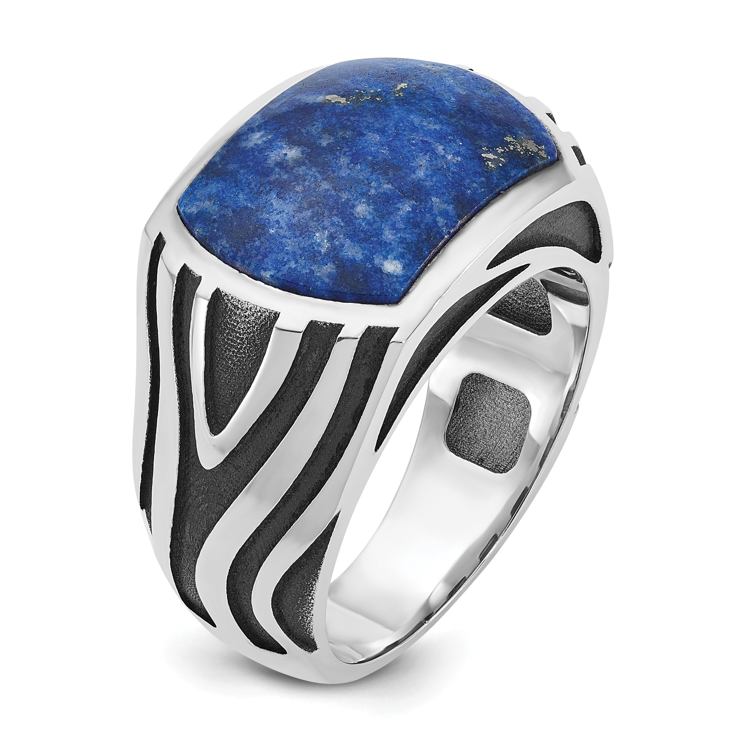 14k White Gold with Black Rhodium Mens Lapis Complete Ring - Sophia Jewelers