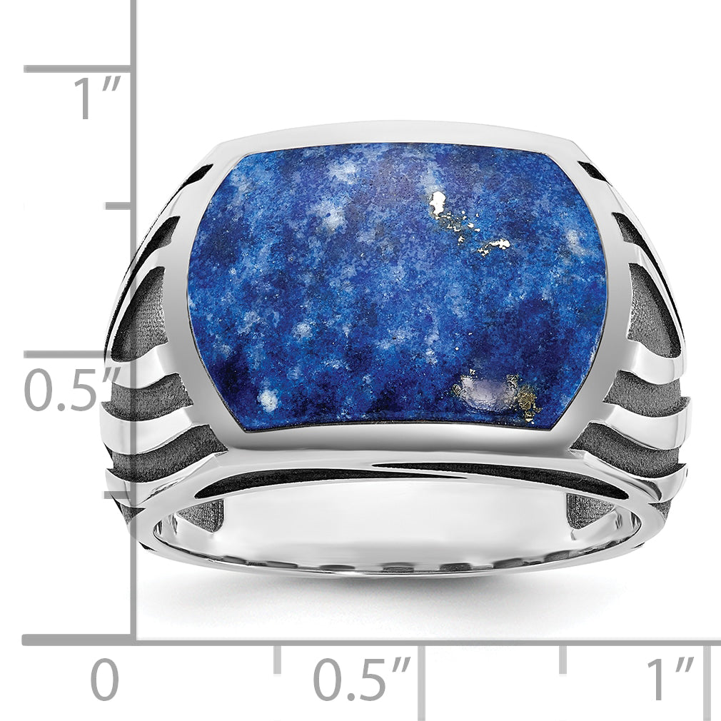 14k White Gold with Black Rhodium Mens Lapis Complete Ring Secondary image