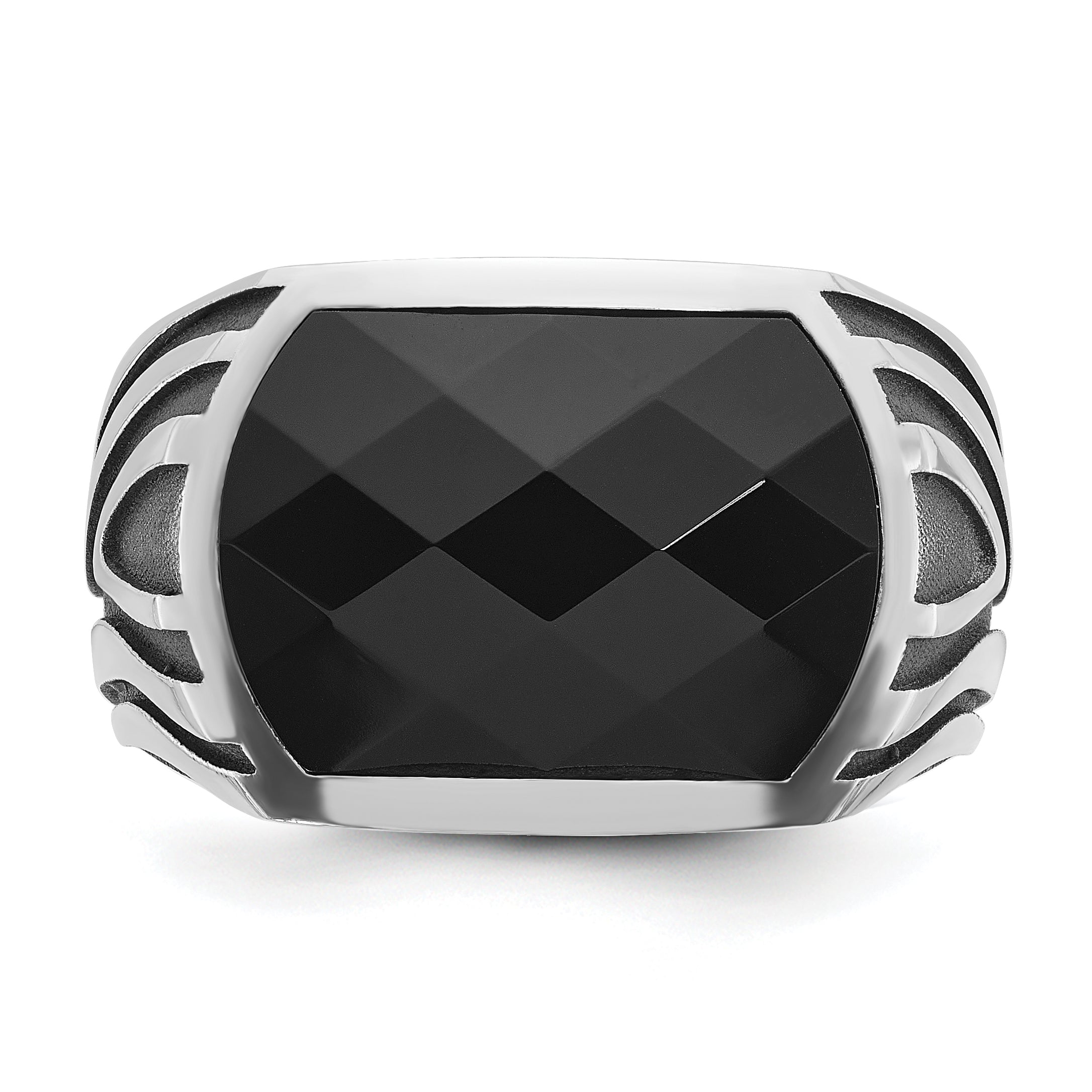 14k White Gold with Black Rhodium Mens Onyx Complete Ring - Sophia Jewelers