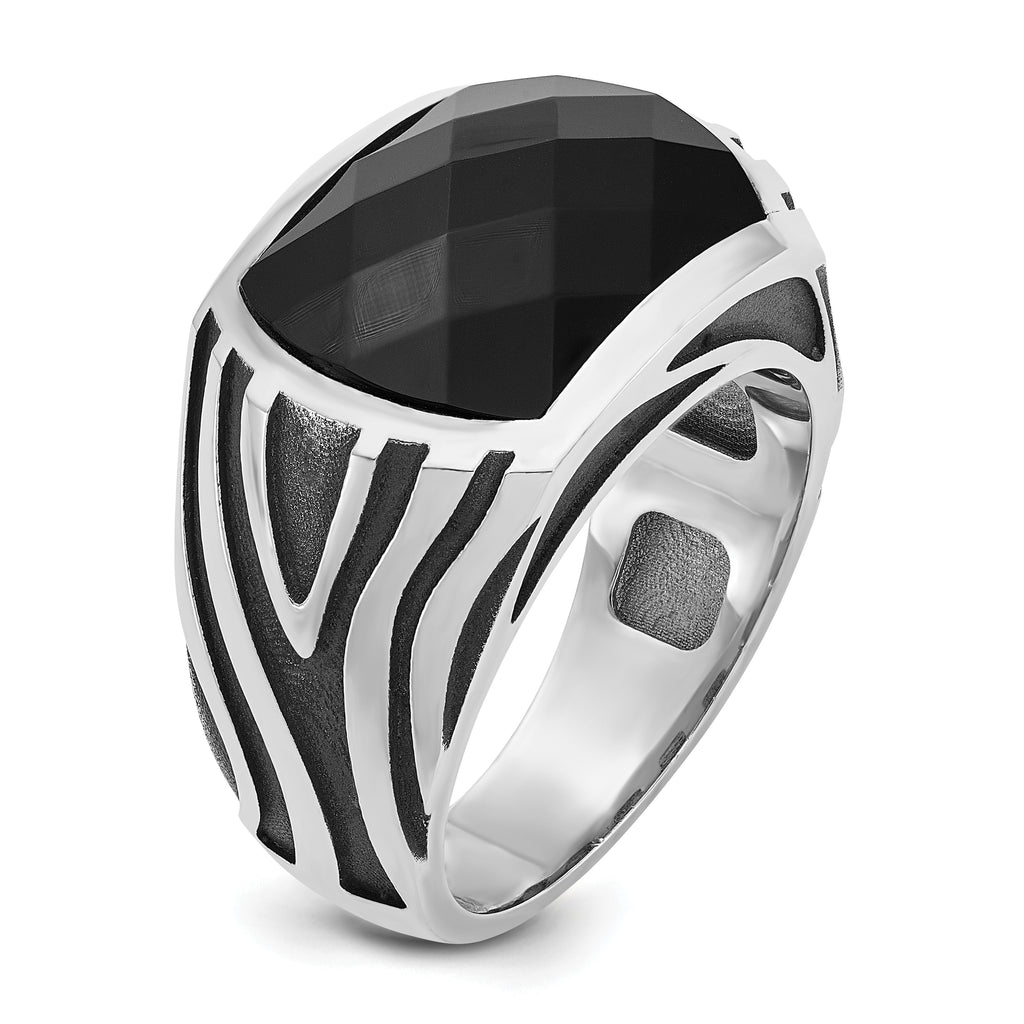 14k White Gold with Black Rhodium Mens Onyx Complete Ring - Sophia Jewelers