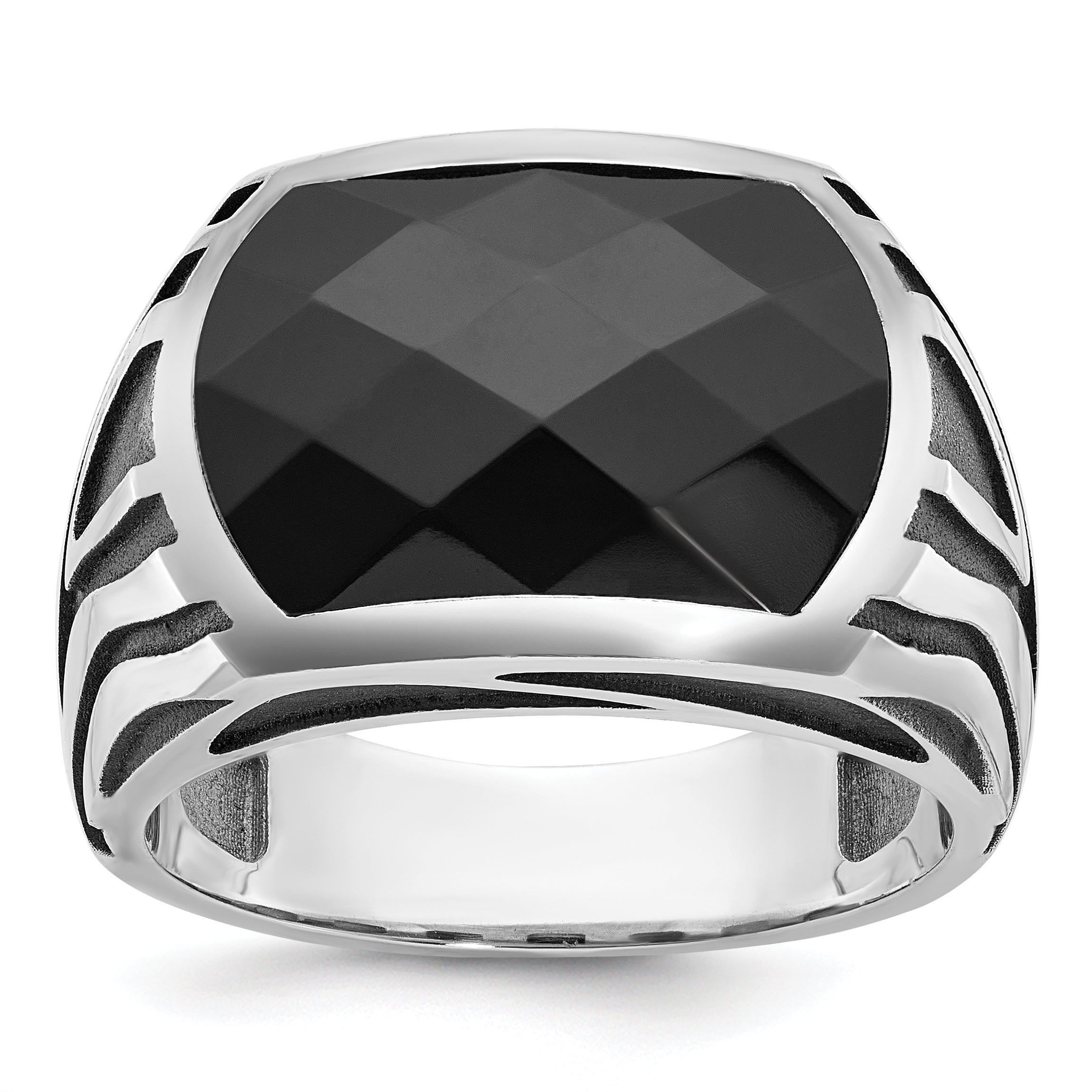 14k White Gold with Black Rhodium Mens Onyx Complete Ring - Sophia Jewelers