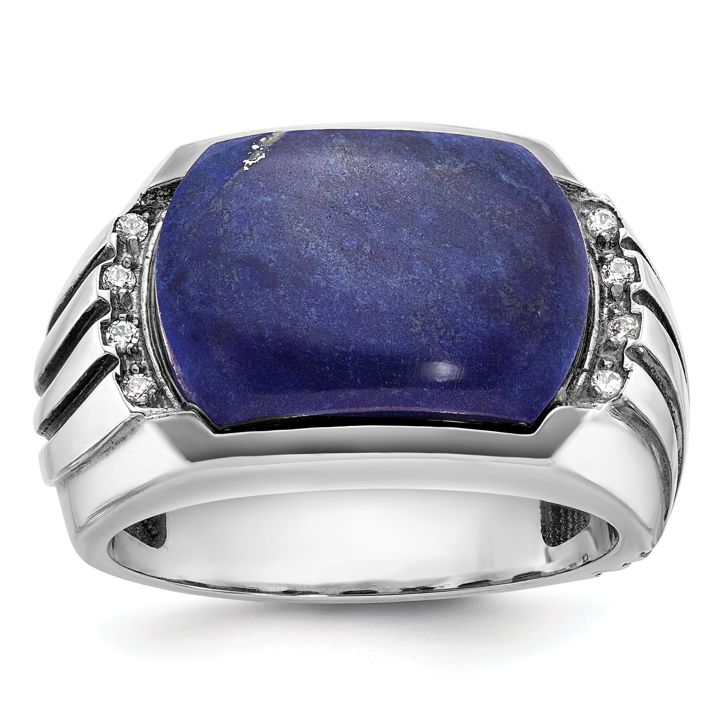 14k White Gold Men's w/Black Rhodium Lapis Diamond Complete Ring Main image