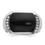 14k White Gold Men's Polished and Satin Onyx and 1/10 Carat AA Quality Diamond Ring - Sophia Jewelers