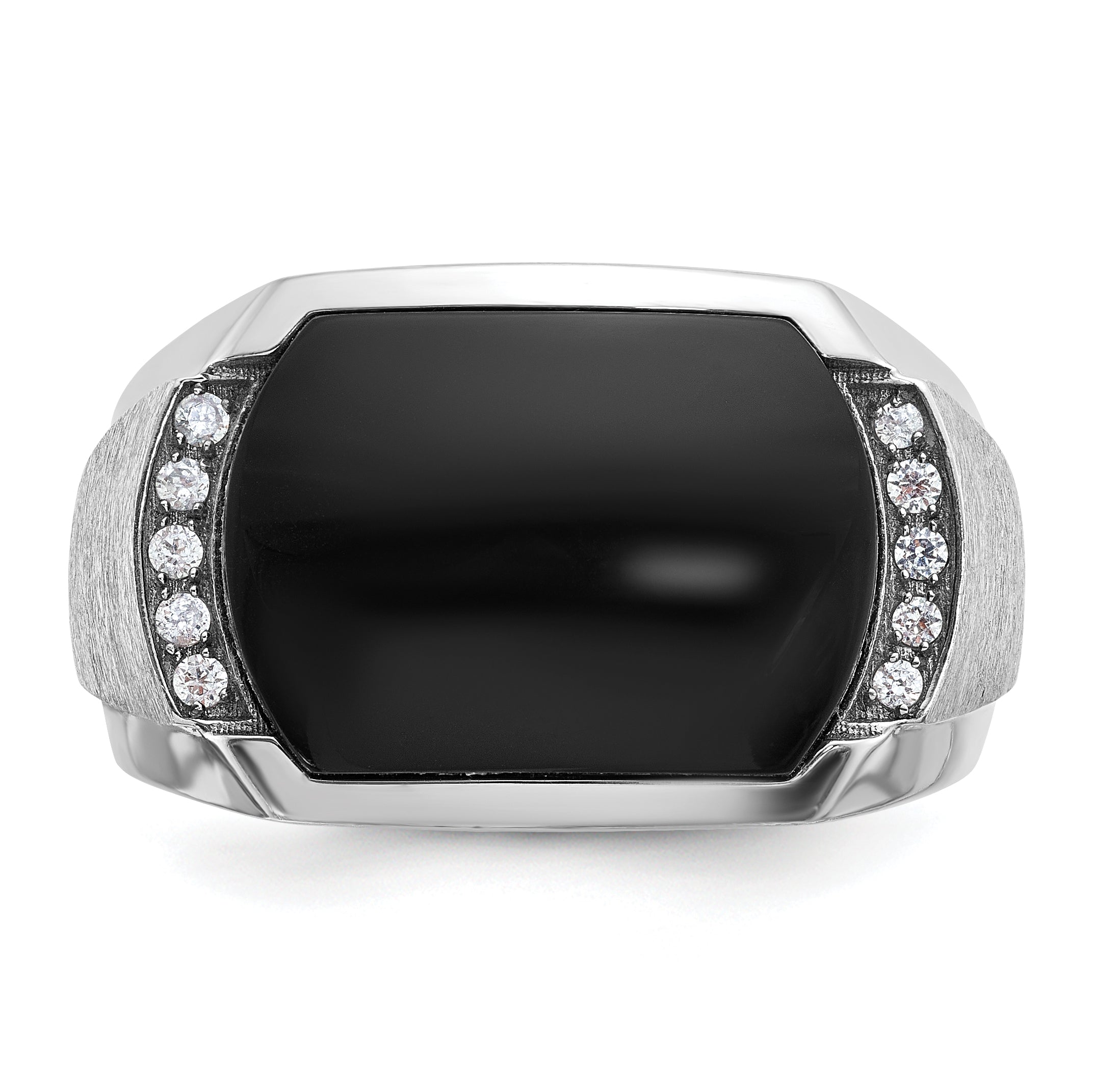 14k White Gold Men's Polished and Satin Onyx and 1/10 Carat AA Quality Diamond Ring - Sophia Jewelers