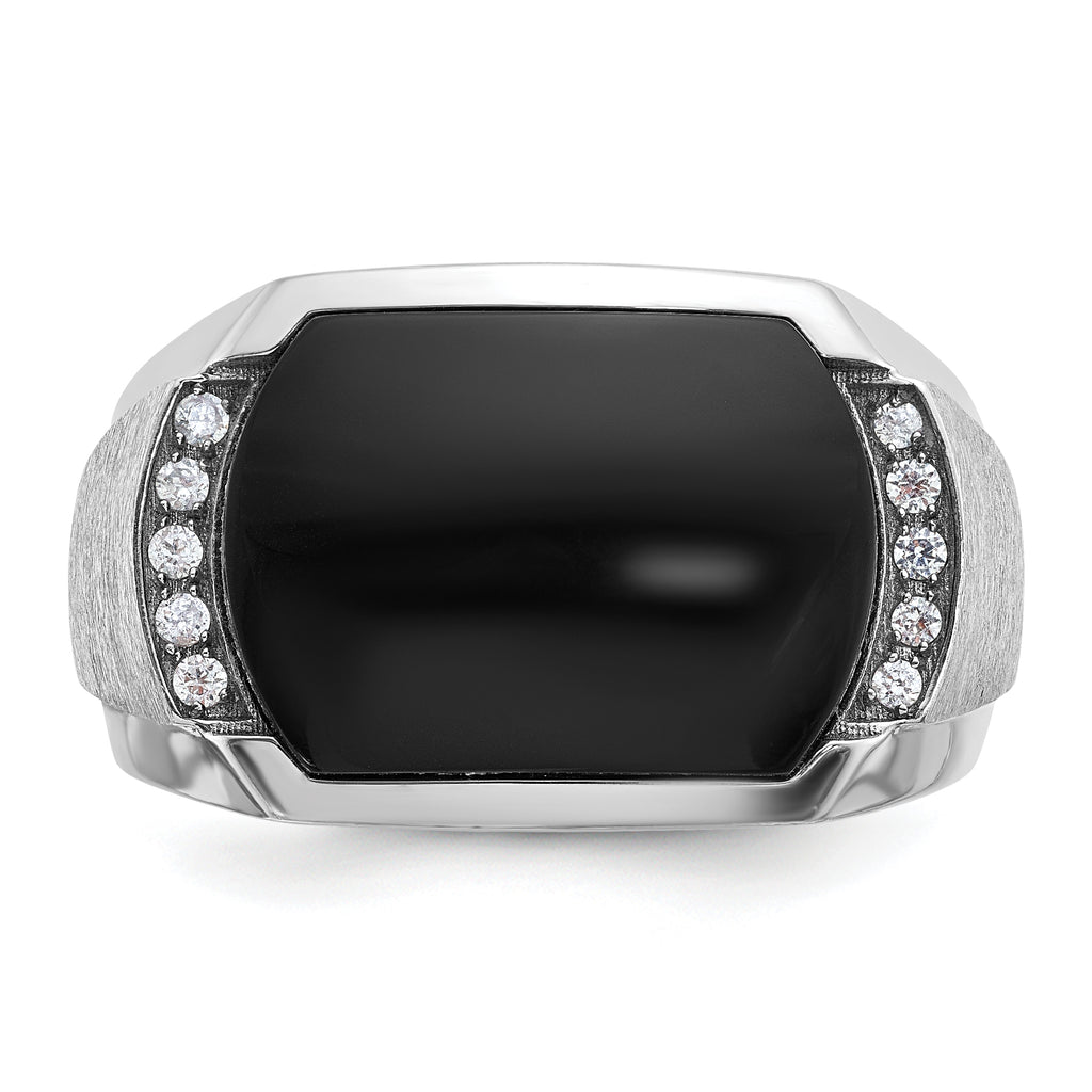 14k White Gold Men's Polished and Satin Gemstone Ring Mounting, Mounting Only - Sophia Jewelers