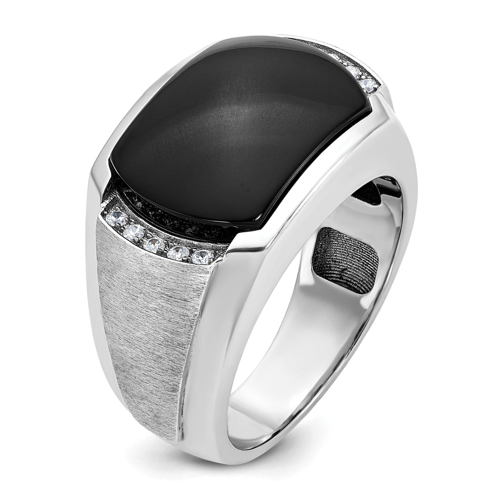 14k White Gold Men's Polished and Satin Onyx and 1/10 Carat AA Quality Diamond Ring - Sophia Jewelers