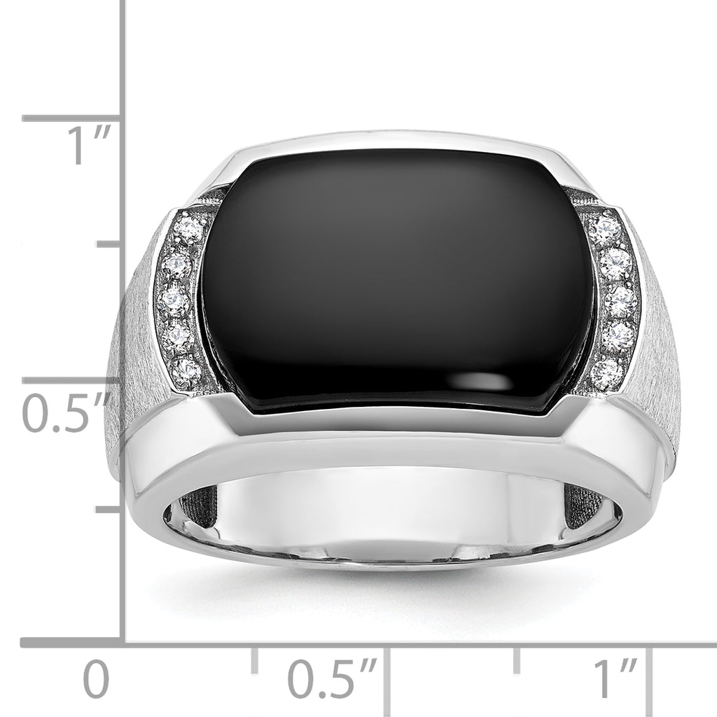 14k White Gold Men's Polished and Satin Onyx and 1/10 Carat AA Quality Diamond Ring - Sophia Jewelers