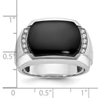 14k White Gold Men's Polished and Satin Onyx and 1/10 Carat AA Quality Diamond Ring - Sophia Jewelers