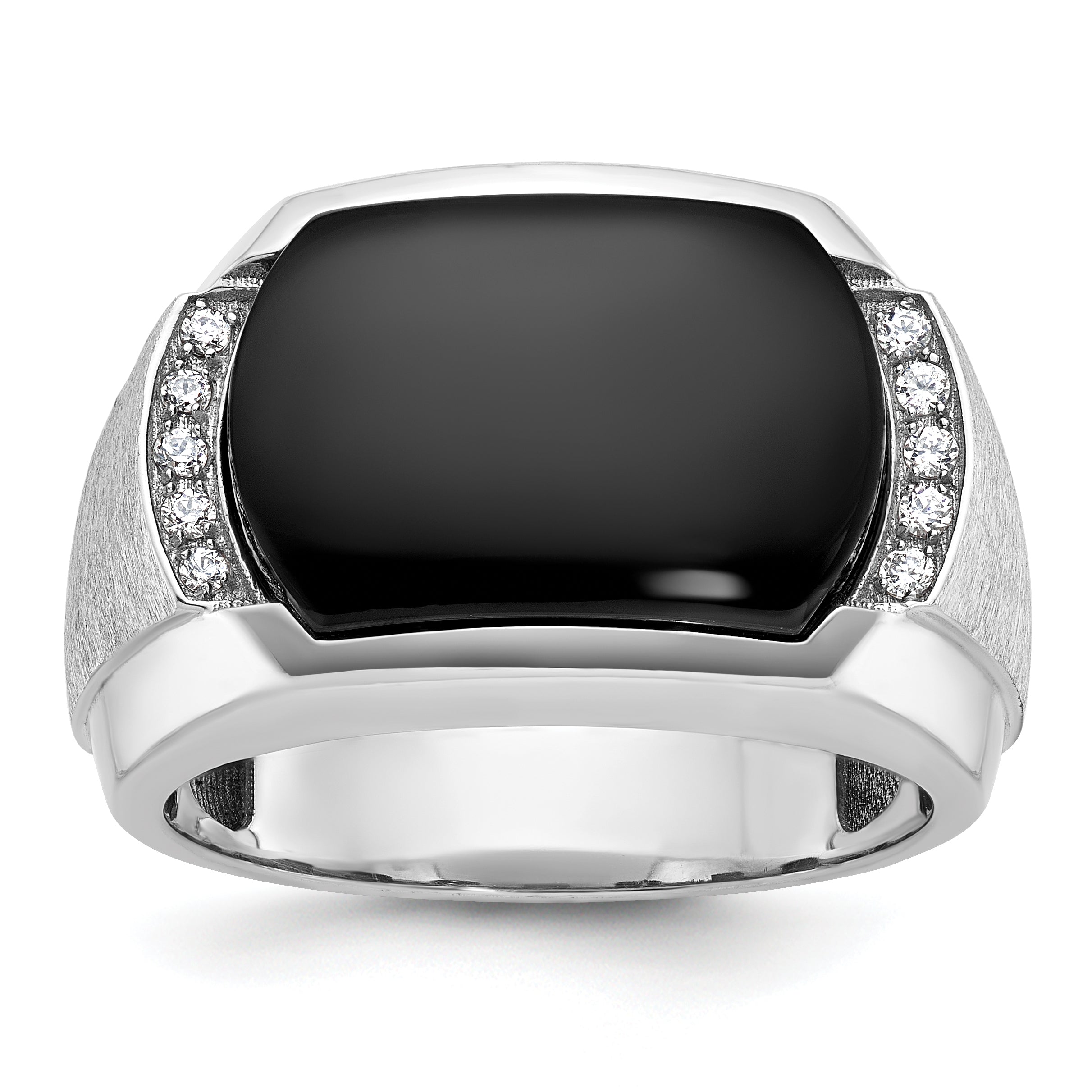 14k White Gold Men's Polished and Satin Gemstone Ring Mounting, Mounting Only - Sophia Jewelers Main image