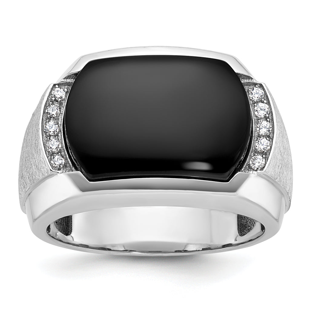 14k White Gold Men's Polished and Satin Gemstone Ring Mounting, Mounting Only - Sophia Jewelers
