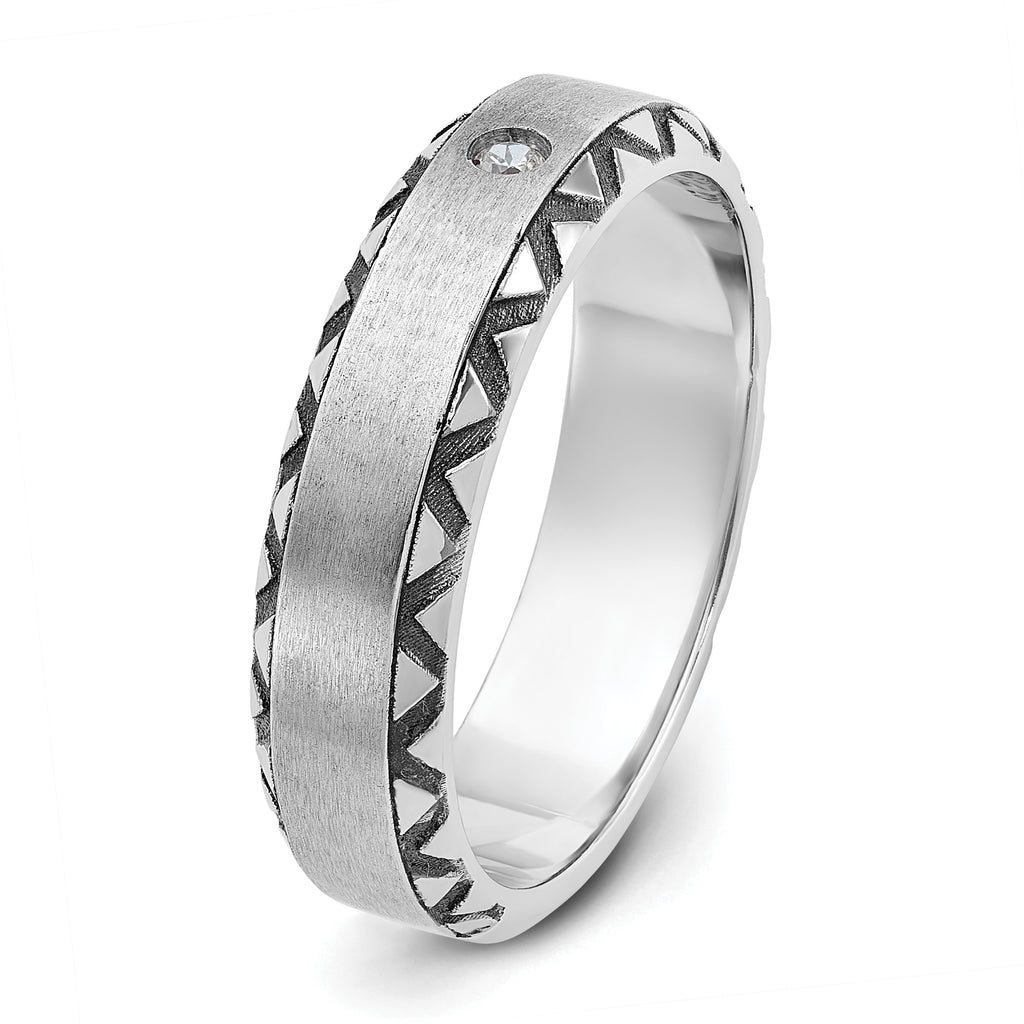14k White Gold with Black Rhodium Mens Satin Diamond Complete Ring - Sophia Jewelers