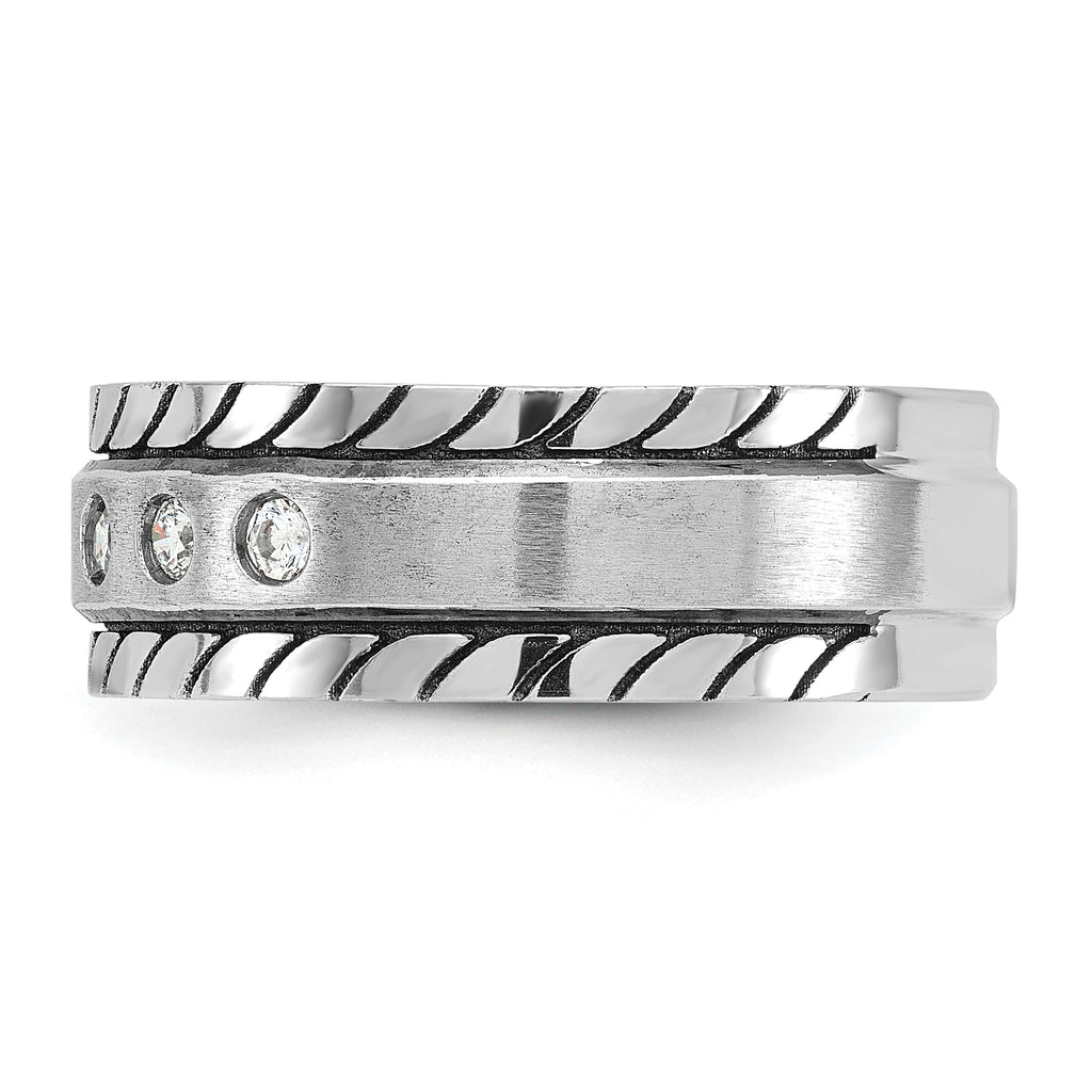 14k White Gold Mens Polished and Satin 1/4 carat Diamond Complete Ring - Sophia Jewelers