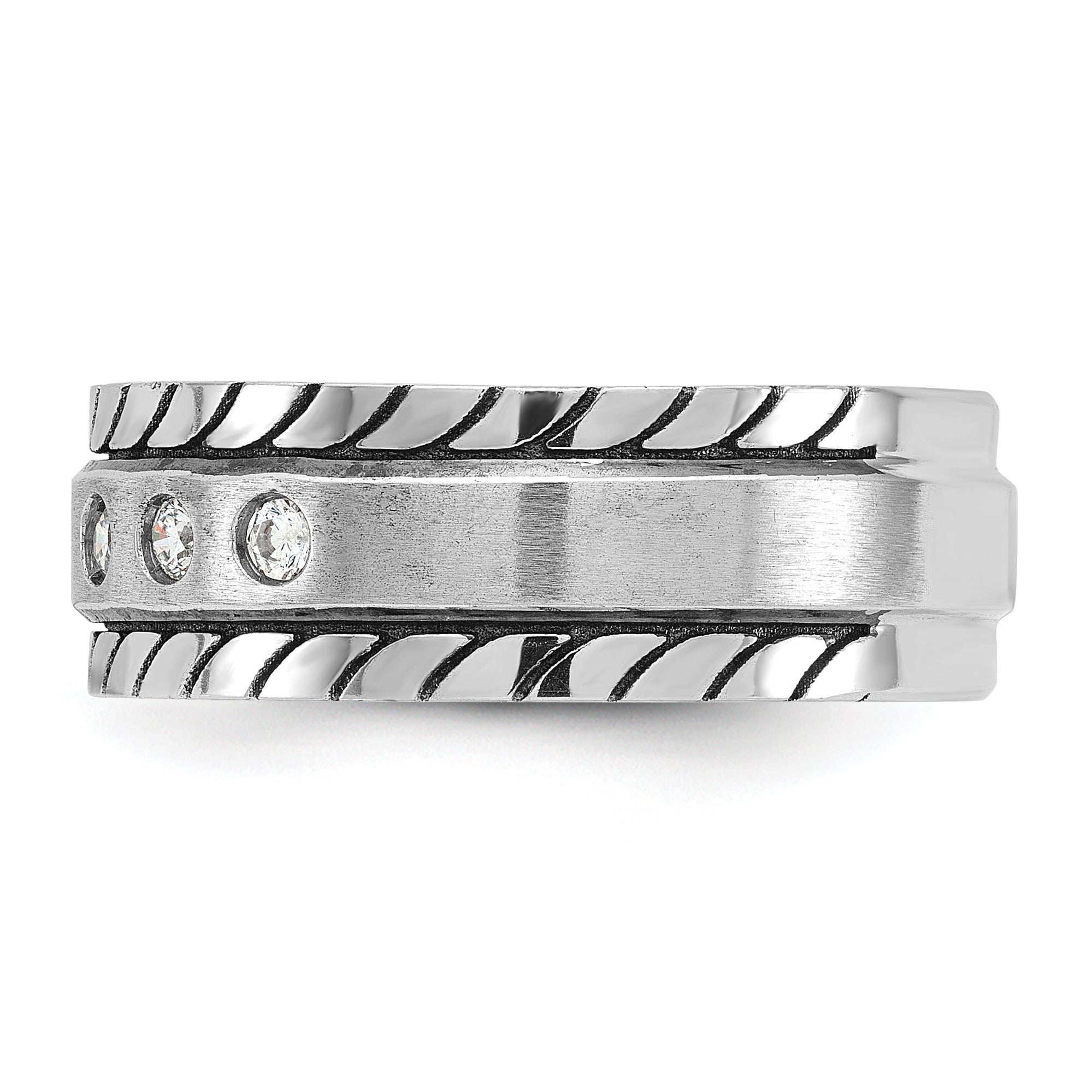 14k White Gold Mens Polished and Satin 1/4 carat Diamond Complete Ring - Sophia Jewelers