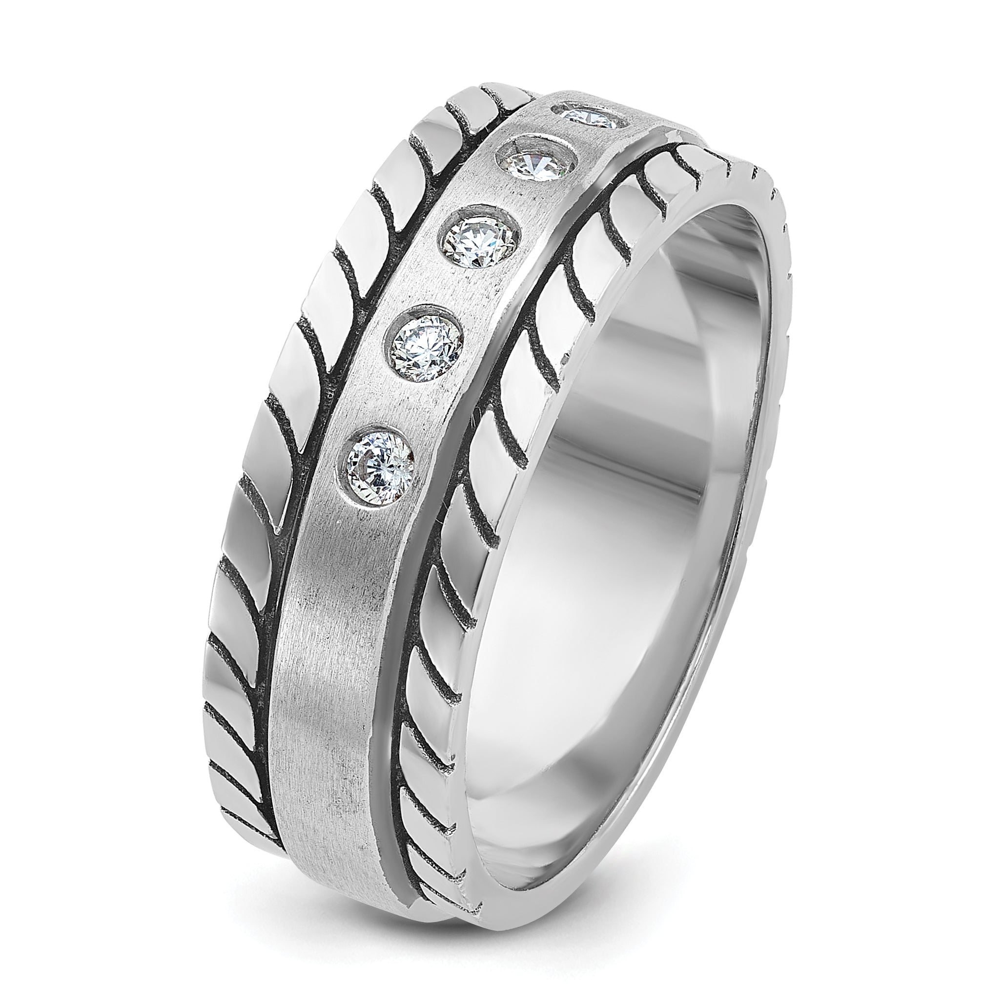 14k White Gold Mens Polished and Satin Diamond Ring Mounting, Mounting Only - Sophia Jewelers