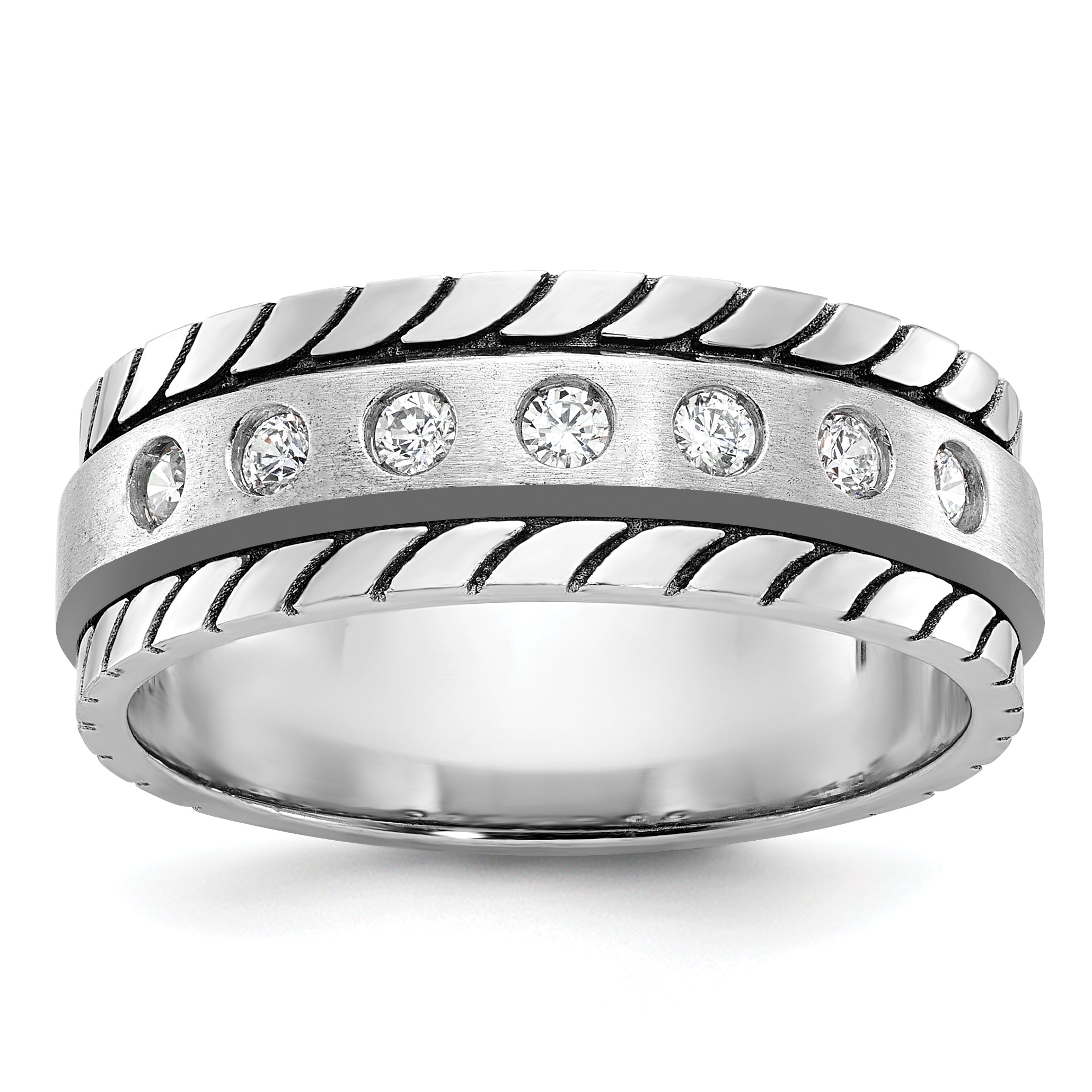 14k White Gold Mens Polished and Satin Diamond Ring Mounting, Mounting Only - Sophia Jewelers Main image