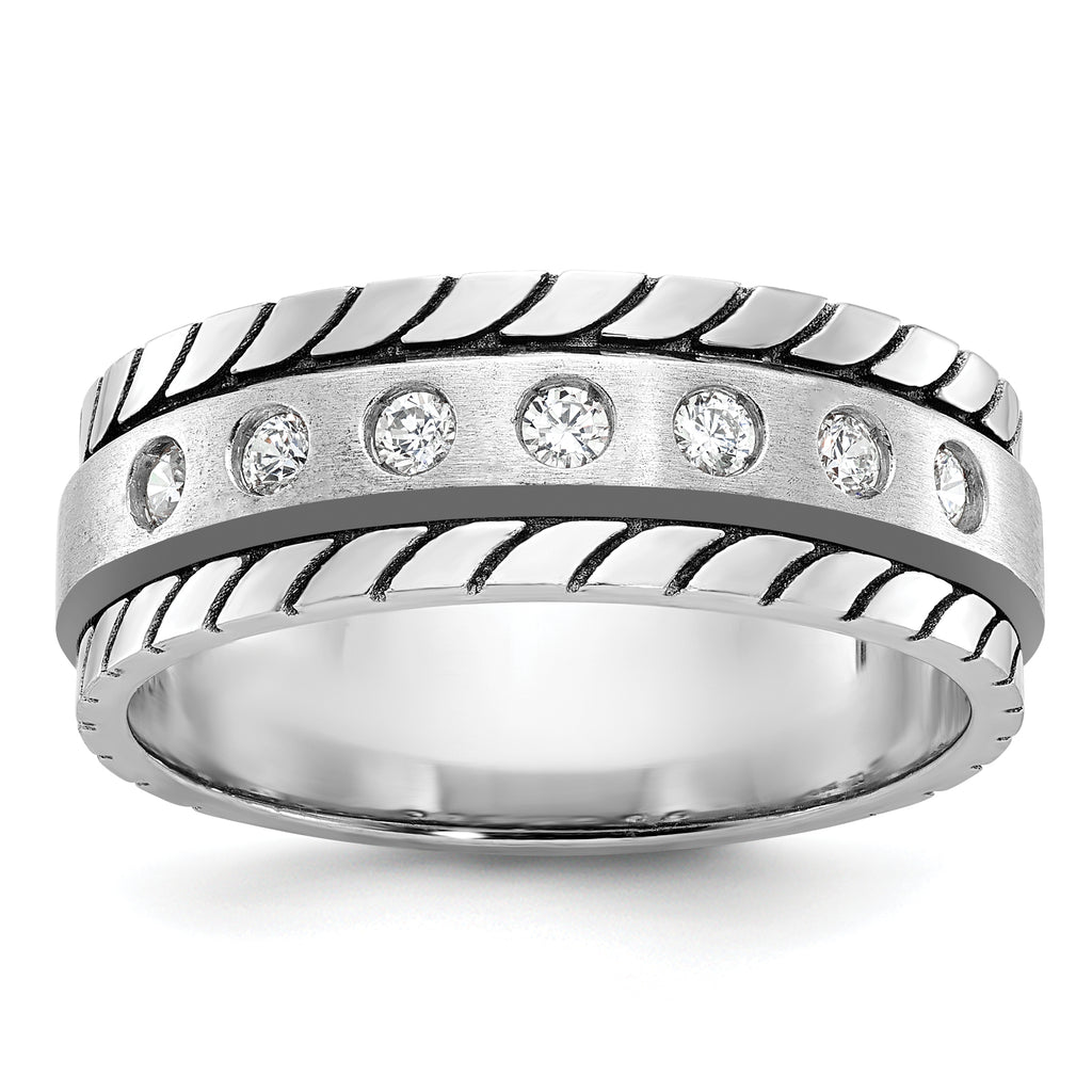 14k White Gold Mens Polished and Satin Diamond Ring Mounting, Mounting Only - Sophia Jewelers
