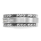 14k White Gold with Black Rhodium Men's Polished Satin and Grooved 1/5 Carat AA Quality Diamond Ring - Sophia Jewelers