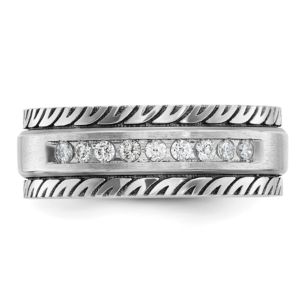 14k White Gold with Black Rhodium Men's Polished Satin and Grooved 1/5 Carat AA Quality Diamond Ring - Sophia Jewelers