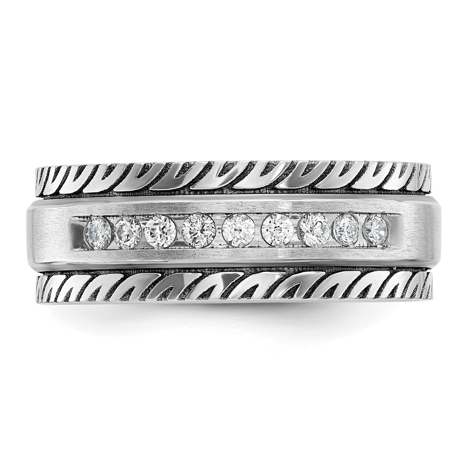 14k White Gold with Black Rhodium Men's Polished Satin and Grooved 1/5 Carat AA Quality Diamond Ring - Sophia Jewelers