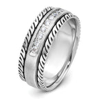 14k White Gold with Black Rhodium Men's Polished Satin and Grooved 1/5 Carat AA Quality Diamond Ring - Sophia Jewelers