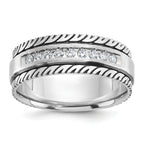 14k White Gold with Black Rhodium Men's Polished Satin and Grooved 1/5 Carat AA Quality Diamond Ring - Sophia Jewelers