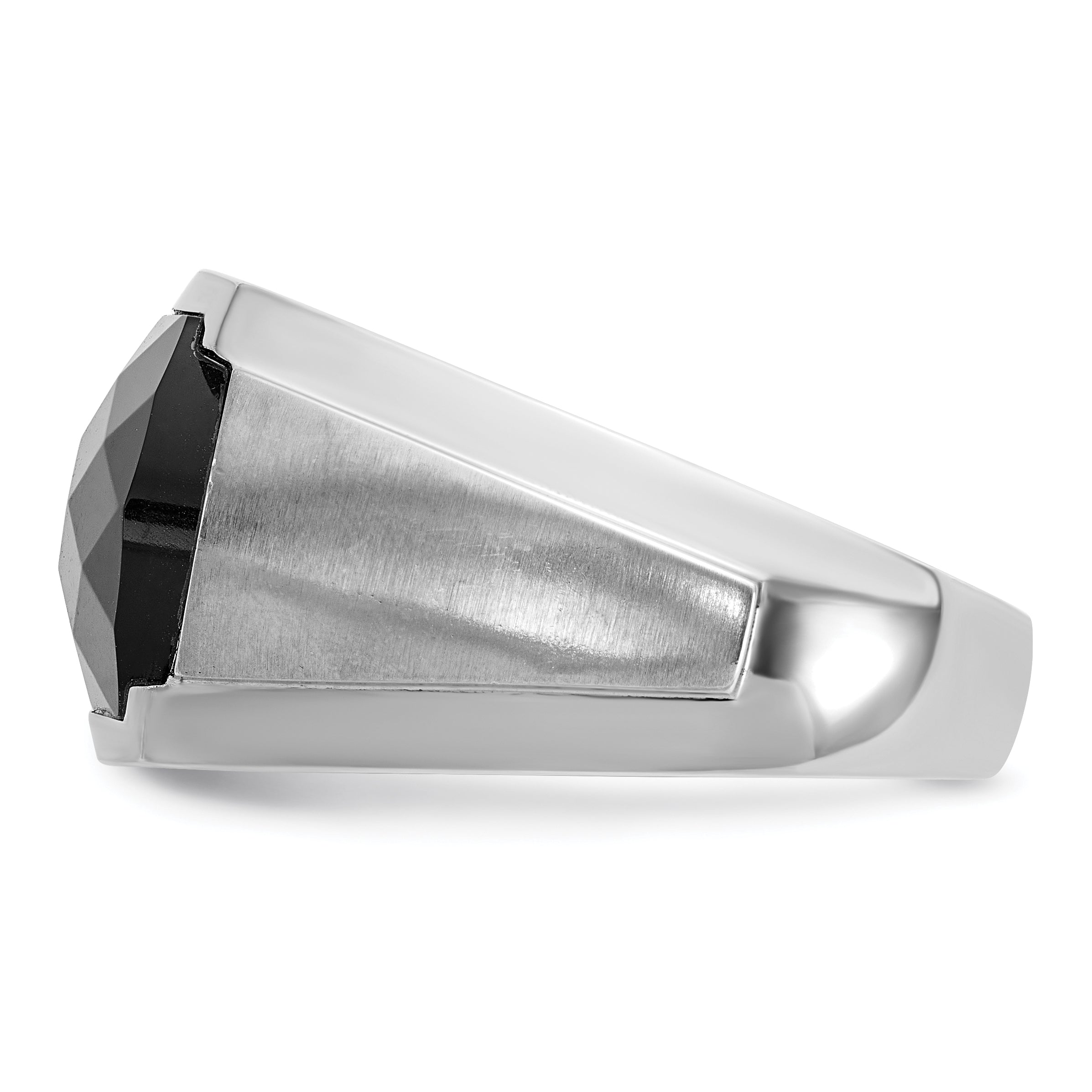 14k White Gold Men's Polished and Satin Faceted Onyx and 1/10 Carat AA Quality Diamond Ring - Sophia Jewelers