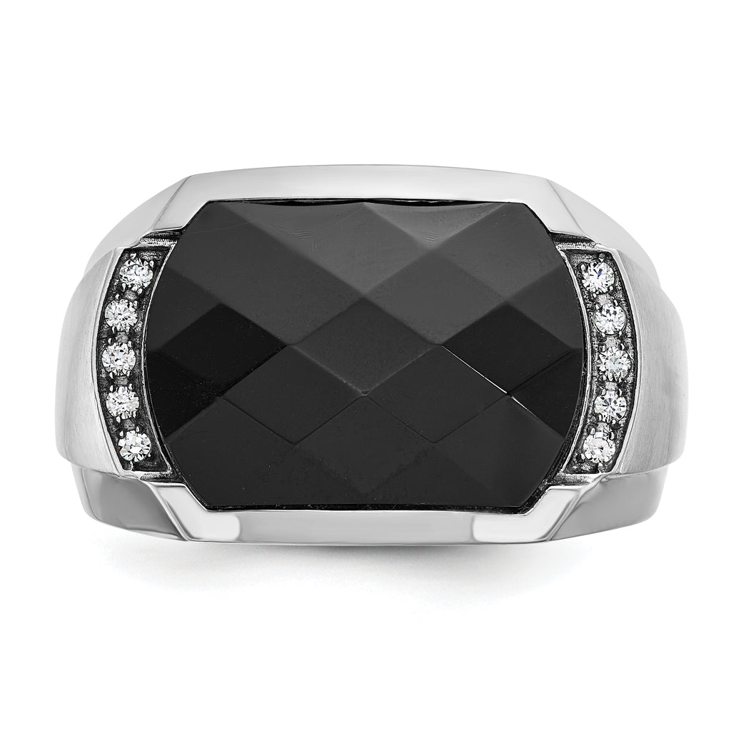 14k White Gold Men's Polished and Satin Gemstone Ring Mounting, Mounting Only - Sophia Jewelers