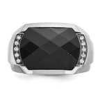 14k White Gold Men's Polished and Satin Faceted Onyx and 1/10 Carat AA Quality Diamond Ring - Sophia Jewelers