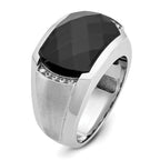 14k White Gold Men's Polished and Satin Faceted Onyx and 1/10 Carat AA Quality Diamond Ring - Sophia Jewelers