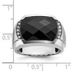 14k White Gold Men's Polished and Satin Faceted Onyx and 1/10 Carat AA Quality Diamond Ring - Sophia Jewelers