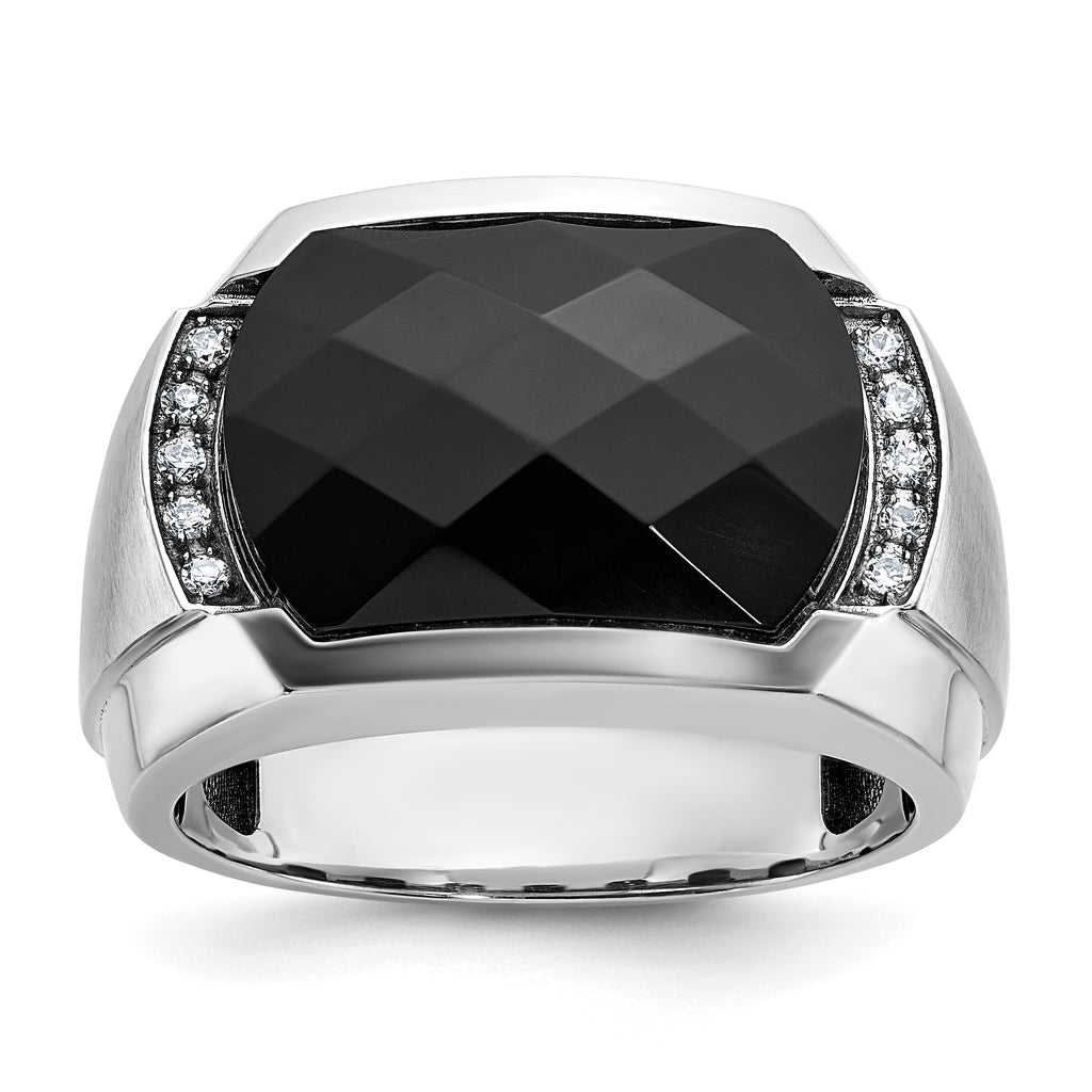 14k White Gold Men's Polished and Satin Gemstone Ring Mounting, Mounting Only - Sophia Jewelers