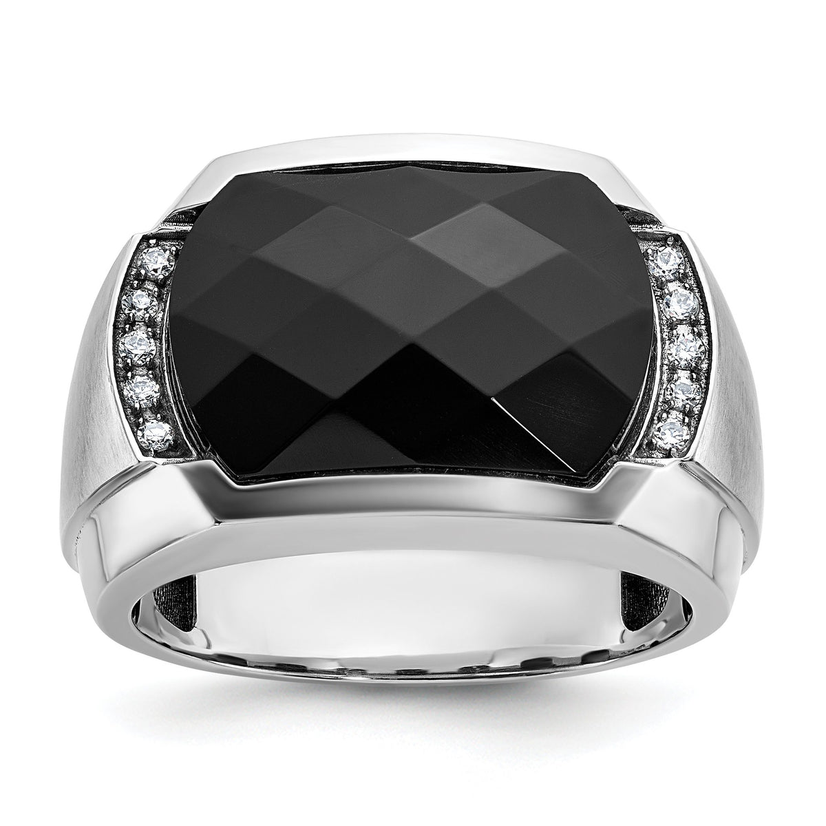 Men's Faceted Onyx & Diamond Ring in 14K White Gold (1/10 ct. tw.), Size 10 - Sophia Jewelers Main image
